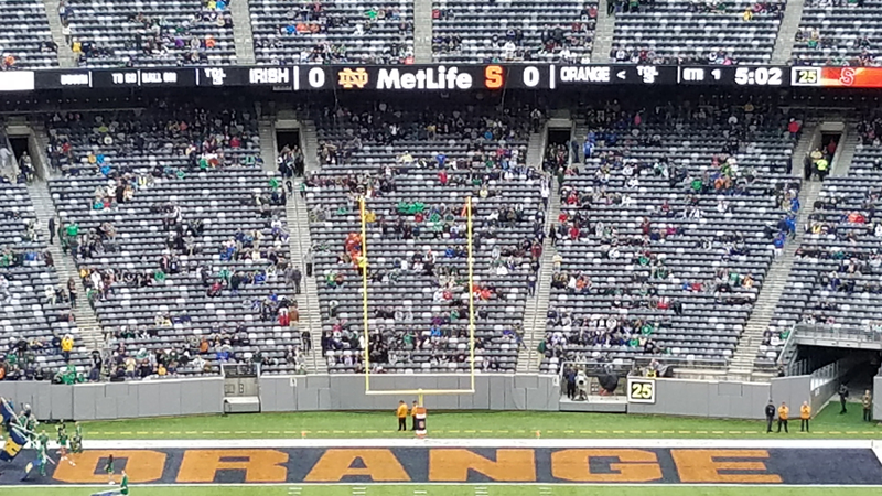 Illustration for article titled Notre Dame And Syracuse Are Definitely Playing In A Stadium With Crooked Goalposts